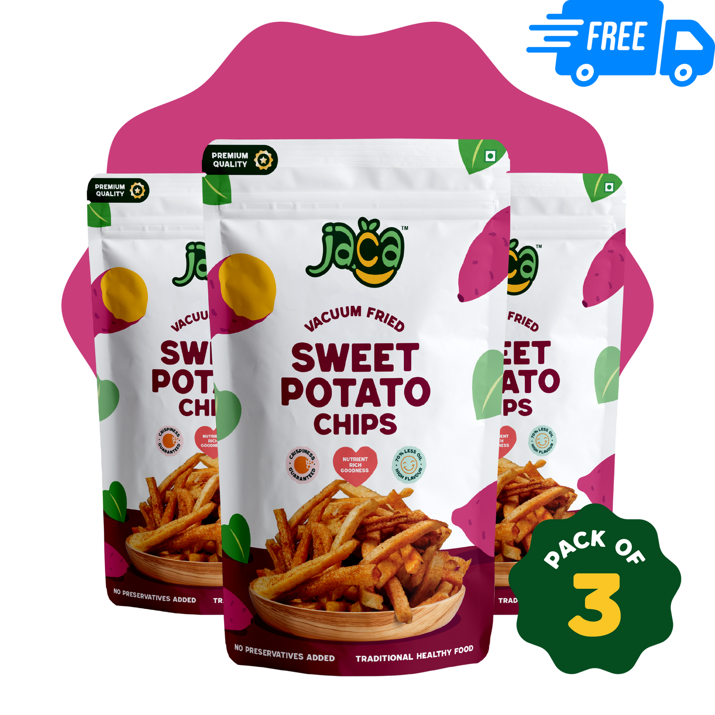Jaca Vacuum-Fried Sweet Potato Chips (Thai Chilly) - Combo of 3