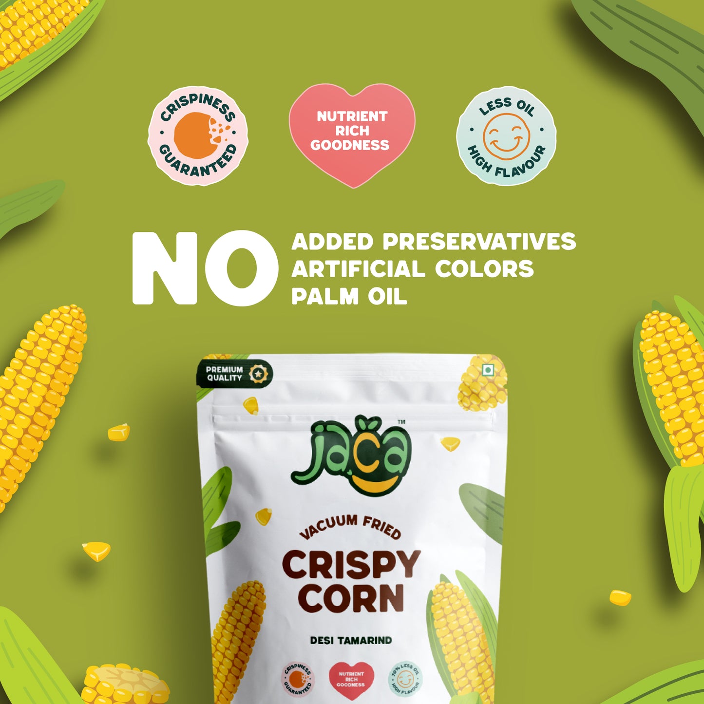 Jaca Vacuum-Fried Crispy Corn Chips | Puff Corn (Desi Tamarind) - Combo of 3