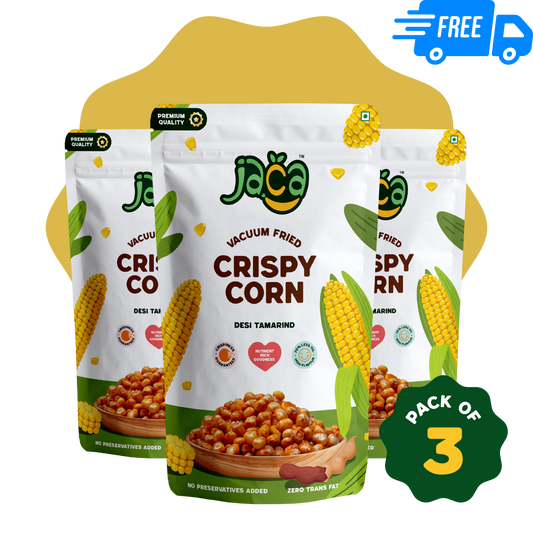 Jaca Vacuum-Fried Crispy Corn Chips | Puff Corn (Desi Tamarind) - Combo of 3
